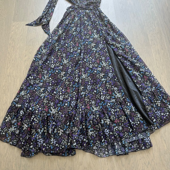 Ieena for Mac Duggal One Shoulder Floral Gown Maxi Dress Purple Chiffon - Size 0 - Picture 5 of 10